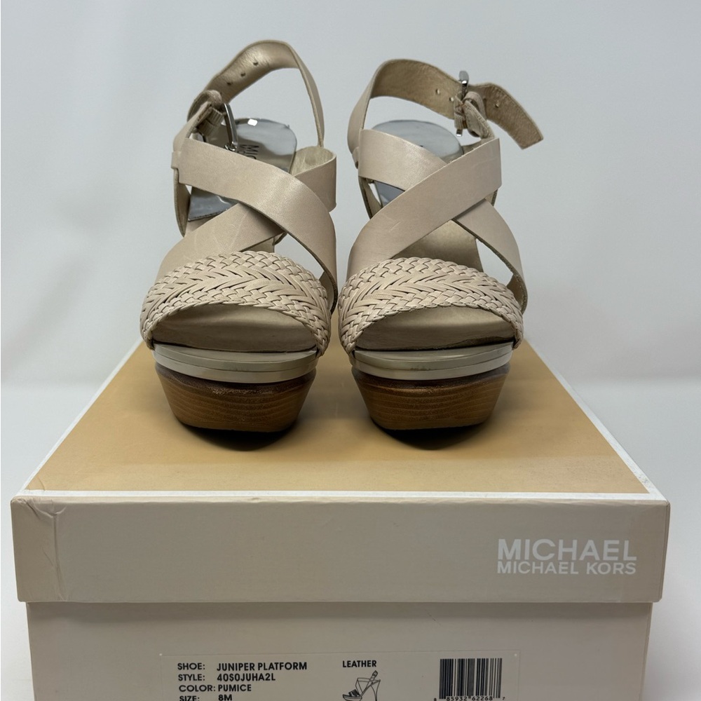Michael Kors Strappy Platform Heels Beige Open Toe High Heel Sandals - Picture 4 of 12